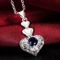 Silver Plated Copper Alloy Heart Jewellery Set For Women, Blue Rhinestone 1706
