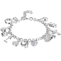Charm Bracelet For Women With Heart Crown Cross Ring Star Round Link Chain 1762