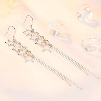 925 Sterling Silver Star Drop Earrings, Long Tassel Dangle, Sparkling 325