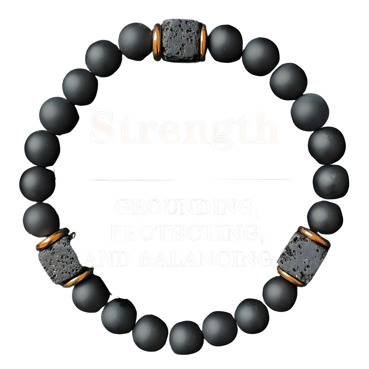 Black Lava Rock & Matte Onyx Bracelet - Premium Gold-Plated Accent Beads - 1449