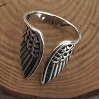 Wing Open Ring For Women Silver-Plated Alloy Resizable Adjustable Band 1476
