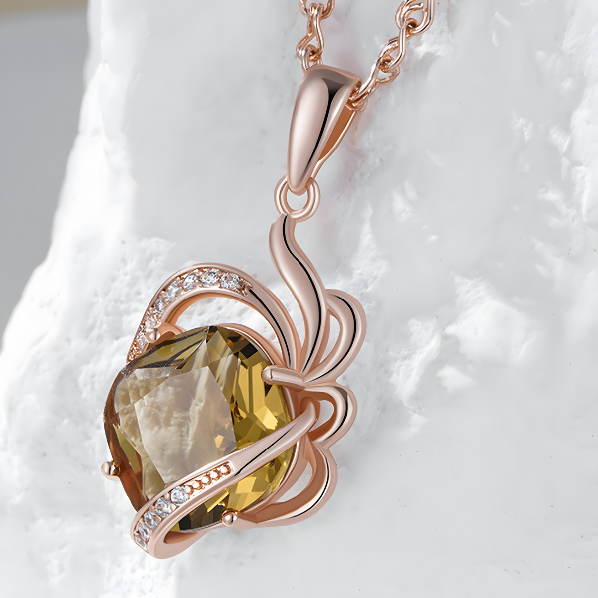 Vintage Geometric Pendant Necklace for Women – Copper Metal 585 Rose Gold 1272