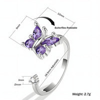 Adjustable Butterfly Spinner Ring 925 Sterling Silver Style, Rotating Purple 371
