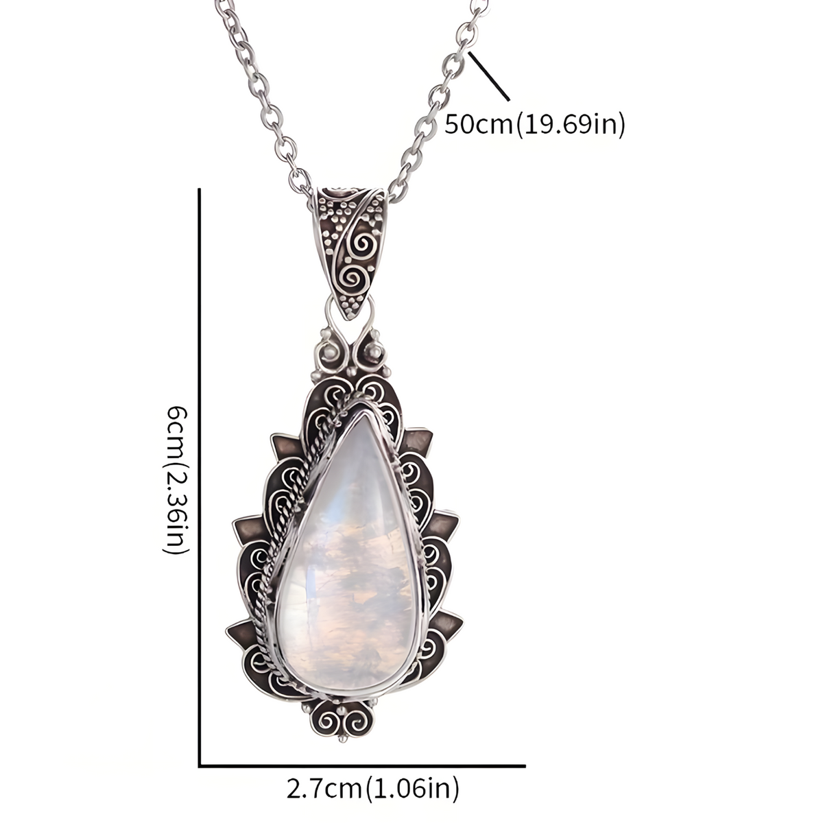 Retro Moonstone Pendant Necklace for Women | Ethnic Style Teardrop Synthetic 561