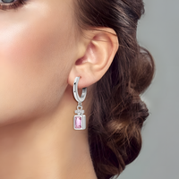 925 Sterling Silver Pink Drop Earrings for Women – Elegant Hoop Design 822