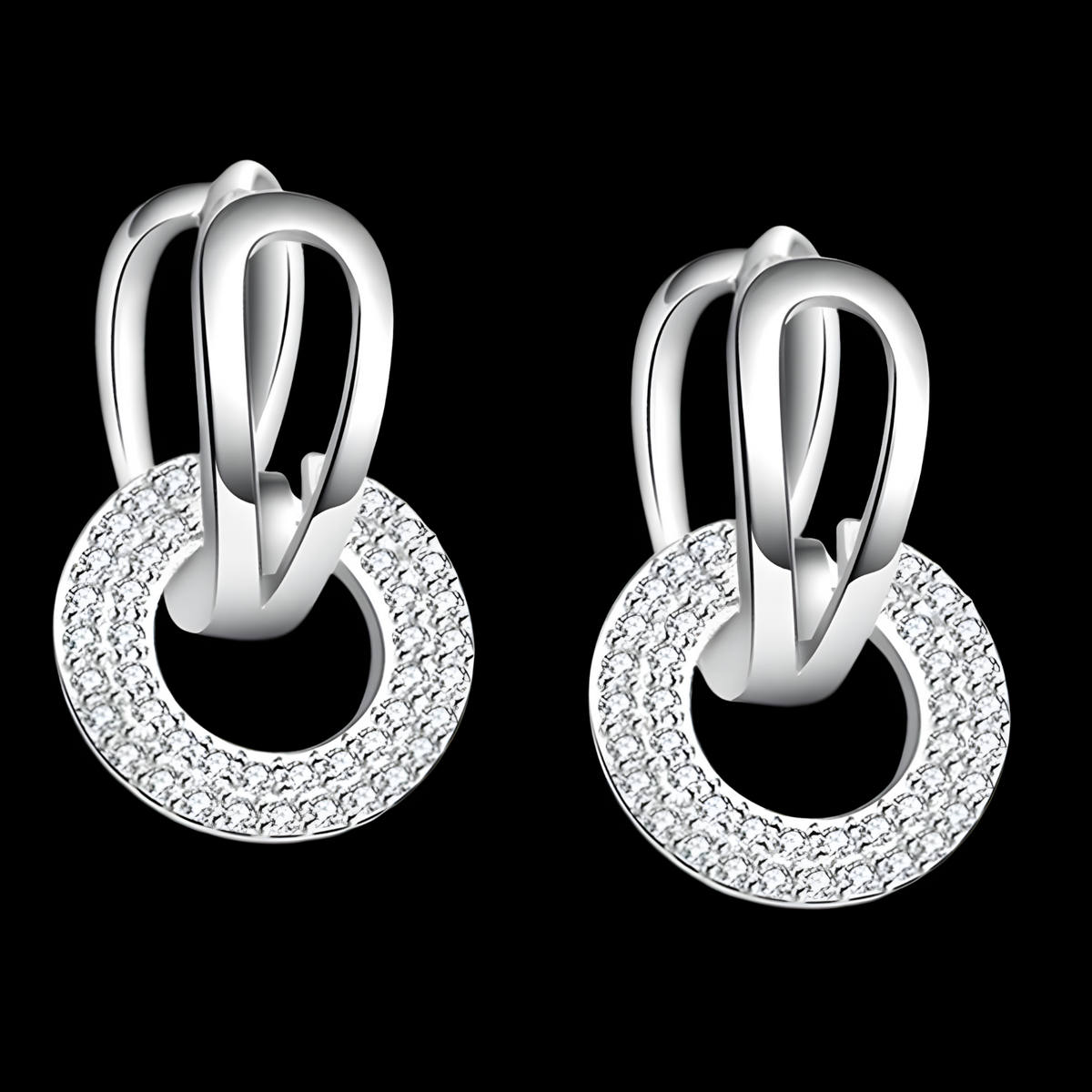925 Sterling Silver Dangle Hoop Earrings – Unique Interlocking Circles Stone 315