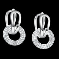 925 Sterling Silver Dangle Hoop Earrings – Unique Interlocking Circles Stone 315