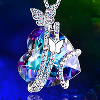Butterfly Heart Necklace for Women Zinc Alloy Silver Colour Pavé Butterfly 1175