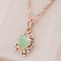 Rose Gold-Plated Alloy Green Zircon Floral Pendant Necklace Women Crystal 1282