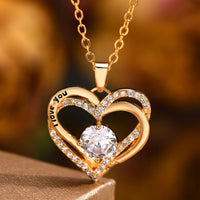 Gold Plated Heart Necklace Women Double Heart Pendant with AAA Cubic Zircon B4