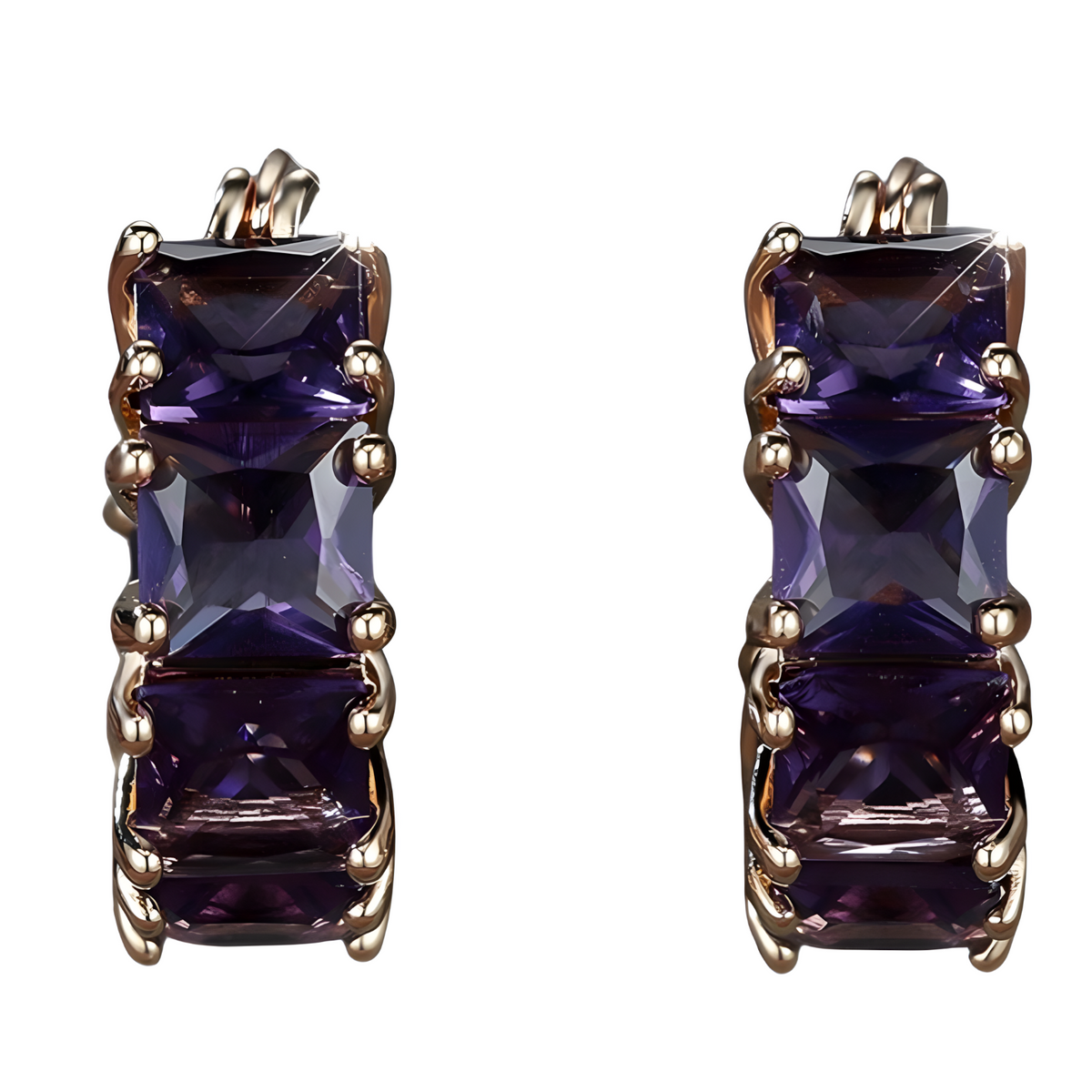Square Zircon Hoop Earrings for Women | 2.2cm Champagne Gold Plated U Shaped 570