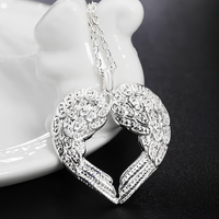 Angel Wing Heart Pendant Necklace, Silver Colour Link Chain, Love Charm 1796