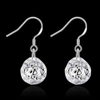 925 Sterling Silver Textured Ball Drop Earrings - Hollowed Out Sphere Dangle 357