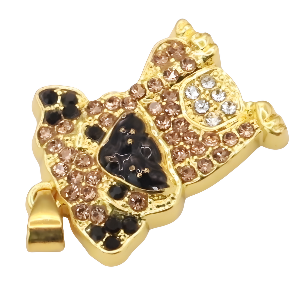 Pug Pendant Necklace — Gold Plated Brass Pendant with Black & Clear Cubic B242