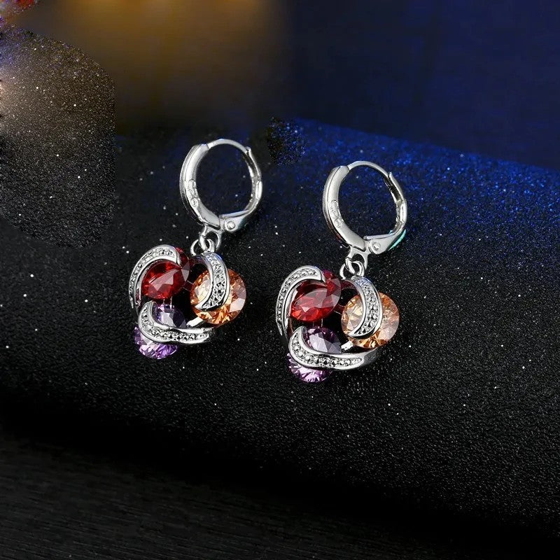 Multicolour Crystal Jewellery Set for Women - Three Stone Swirl Pendant 1808