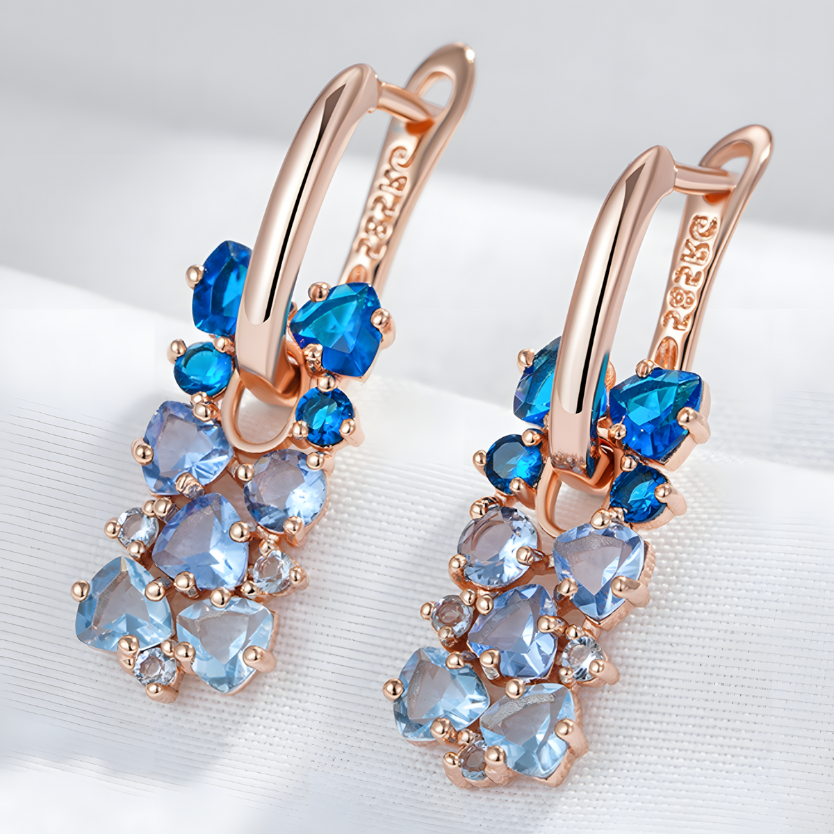 Blue Zircon Drop Earrings for Women, Copper Alloy Rose Gold Colour Earrings 1293