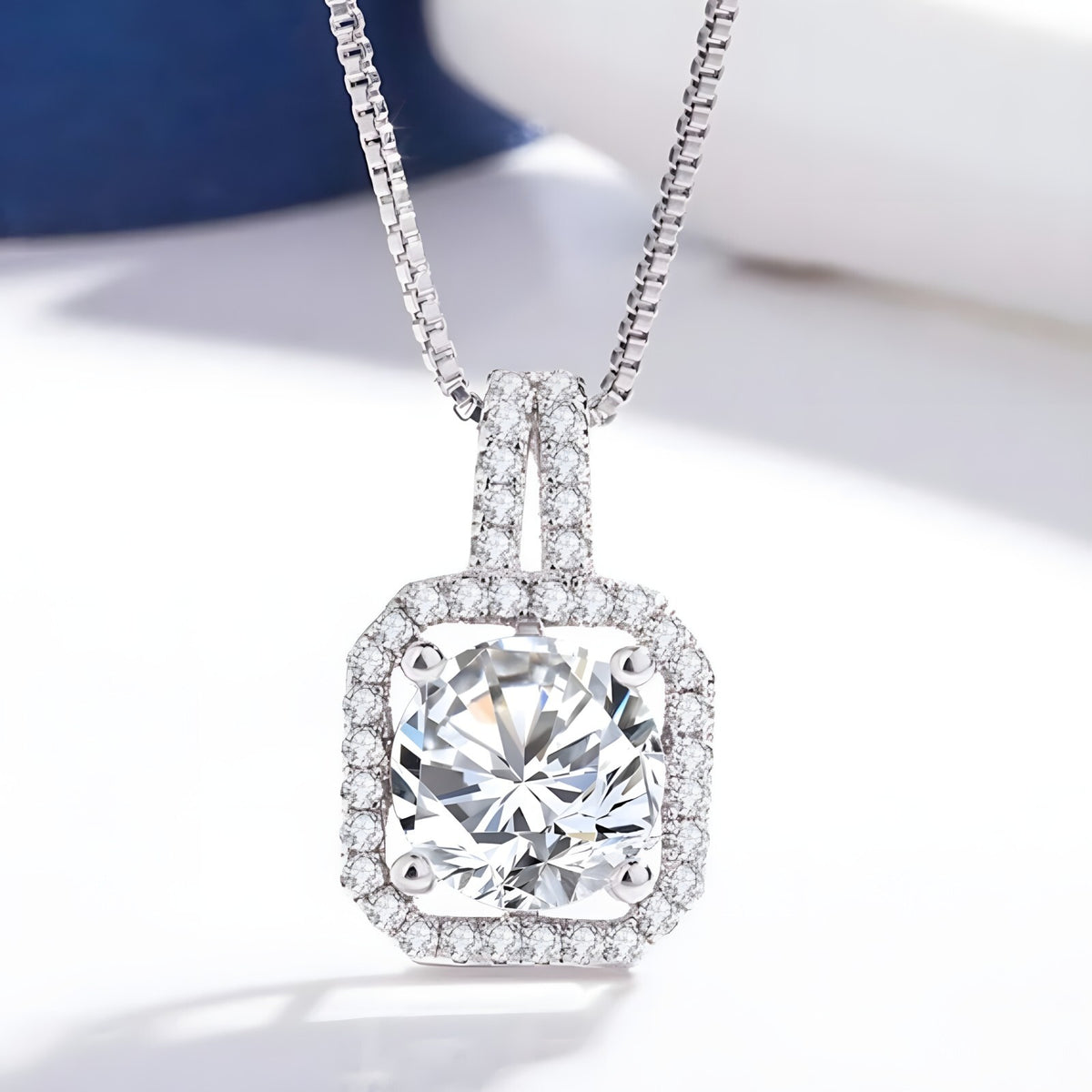925 Sterling Silver AAA Zircon Square Pendant Necklaces Exquisite Crystal 264