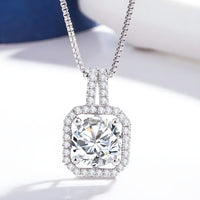 925 Sterling Silver AAA Zircon Square Pendant Necklaces Exquisite Crystal 264