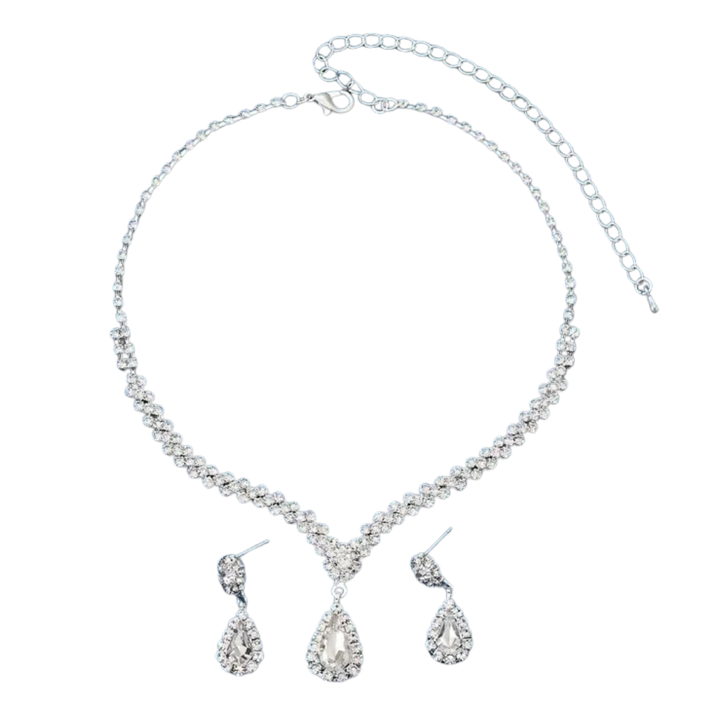 3pcs Earring + Necklace Elegant Jewelry Set Silver Plated Inlaid Waterdrop 96 UK