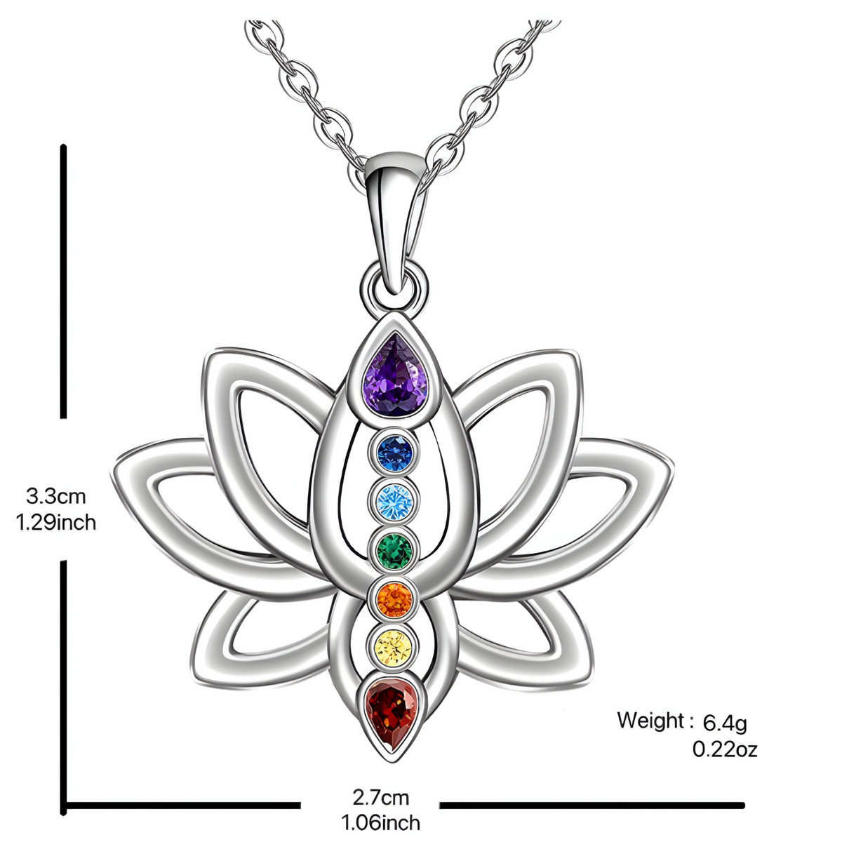 7 Chakra Tree of Life Pendant, Silver Plated Yoga Healing Stone Necklace B151