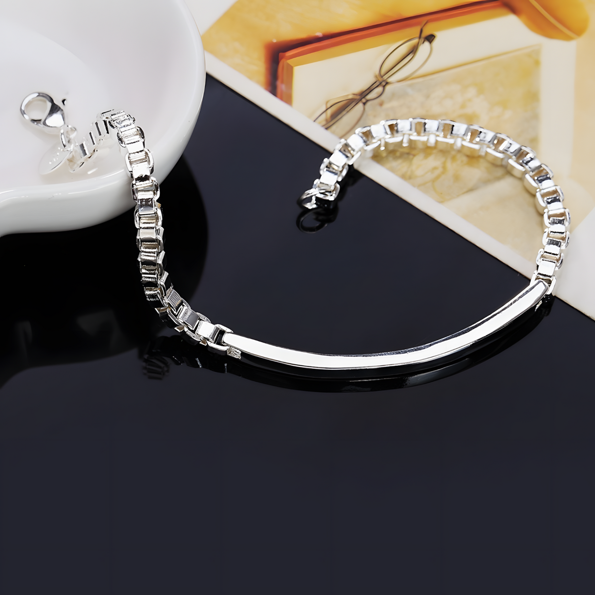 925 Sterling Silver 4mm Box Chain Bracelet For Women Men Wedding Engagement 1758