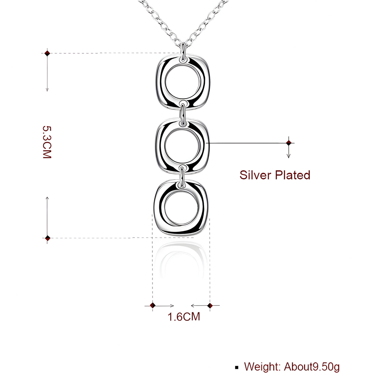 Silver Plated Geometric Necklace, Earrings Set Copper Alloy Silver Plating 1209
