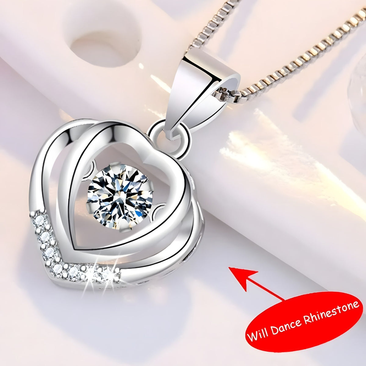 925 Sterling Silver Double Heart Necklace-Dazzling Dancing Zircon,Adjustable 270