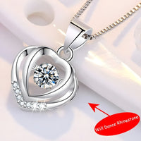925 Sterling Silver Double Heart Necklace-Dazzling Dancing Zircon,Adjustable 270