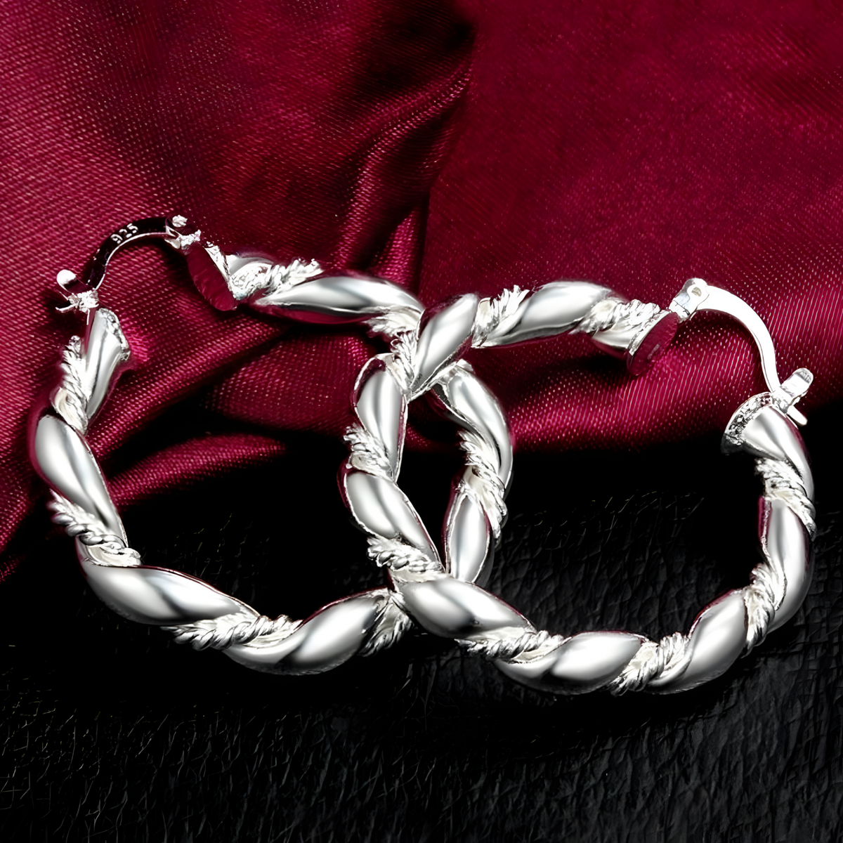Twisted Rope Hoop Earrings For Women Silver Plated Alloy 11g Lightweight 1411
