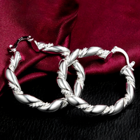 Twisted Rope Hoop Earrings For Women Silver Plated Alloy 11g Lightweight 1411