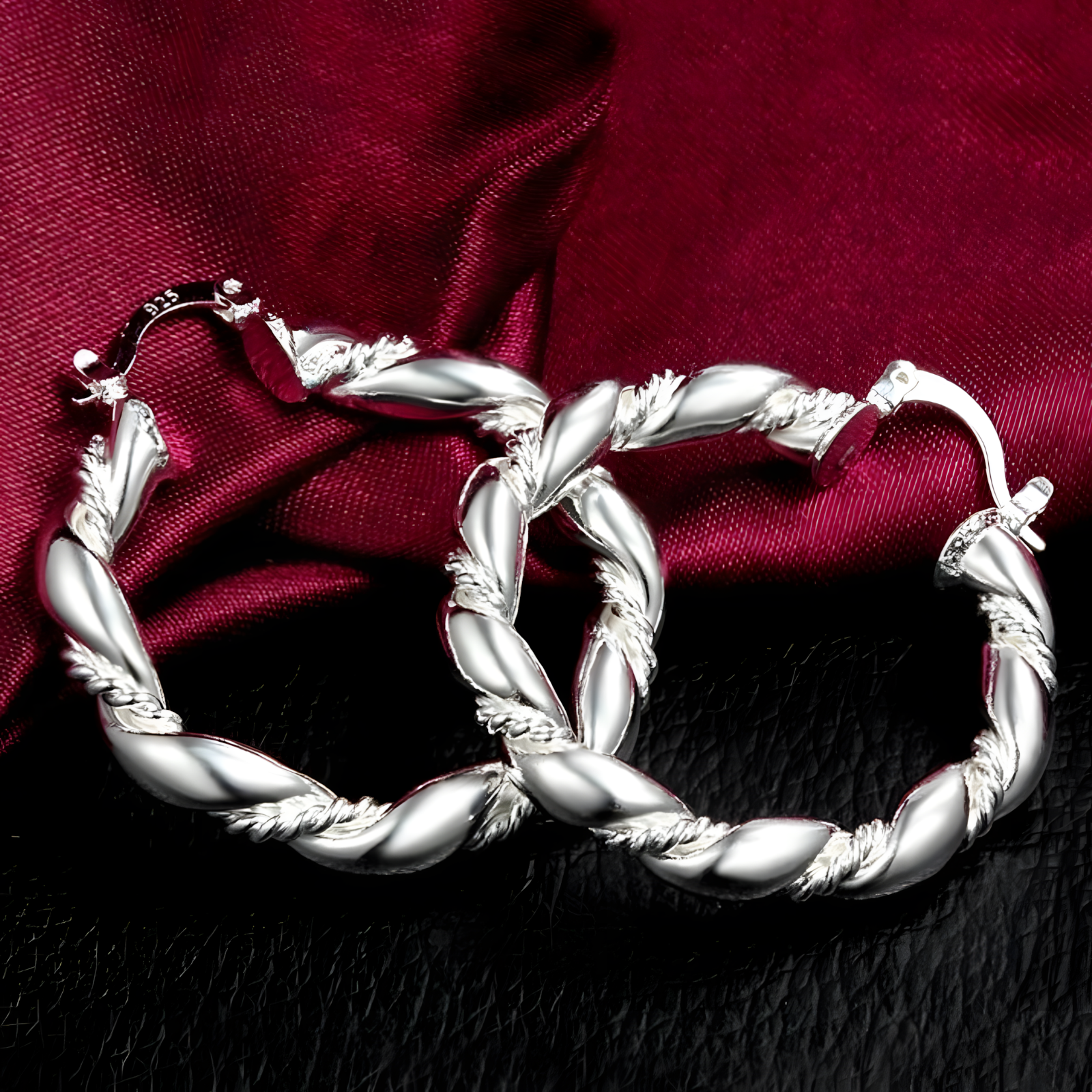 Twisted Rope Hoop Earrings For Women Silver Plated Alloy 11g Lightweight 1411