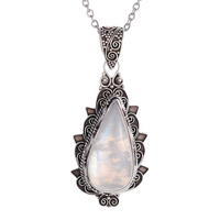 Retro Moonstone Pendant Necklace for Women | Ethnic Style Teardrop Synthetic 561