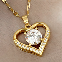 Stainless Steel Chain Heart Pendant Necklace for Women –Copper Heart Zircon 1146