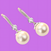 925 Silver-Plated Pearl Drop Earring for Women Elegant Round Imitation Pearl 901