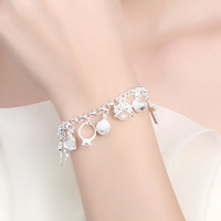 Charm Bracelet For Women With Heart Crown Cross Ring Star Round Link Chain 1762