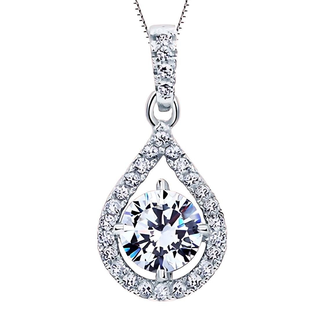 925 Sterling Silver Fine AAA Zircon Angel Tear Water Drop Pendant Necklace 251