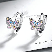 925 Sterling Silver Butterfly Hoop Earrings MultiColor Zircon Huggie 353