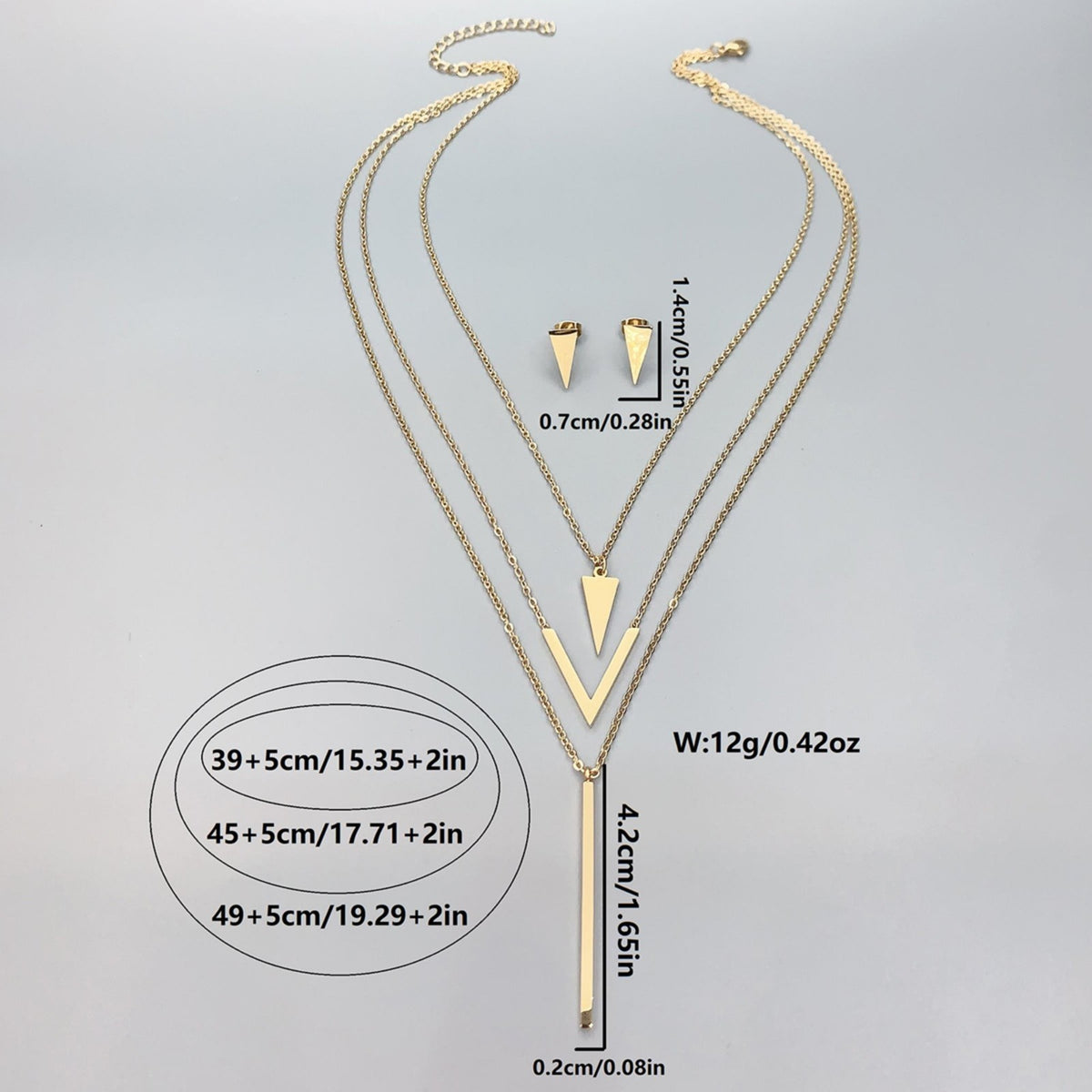 Multi-Layer V Shape Pendant with Matching Triangle Studs, Fashion Jewellery 732