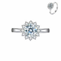 Adjustable Women Ring Round Brilliant Zircon Halo Cluster Floral Design 1667