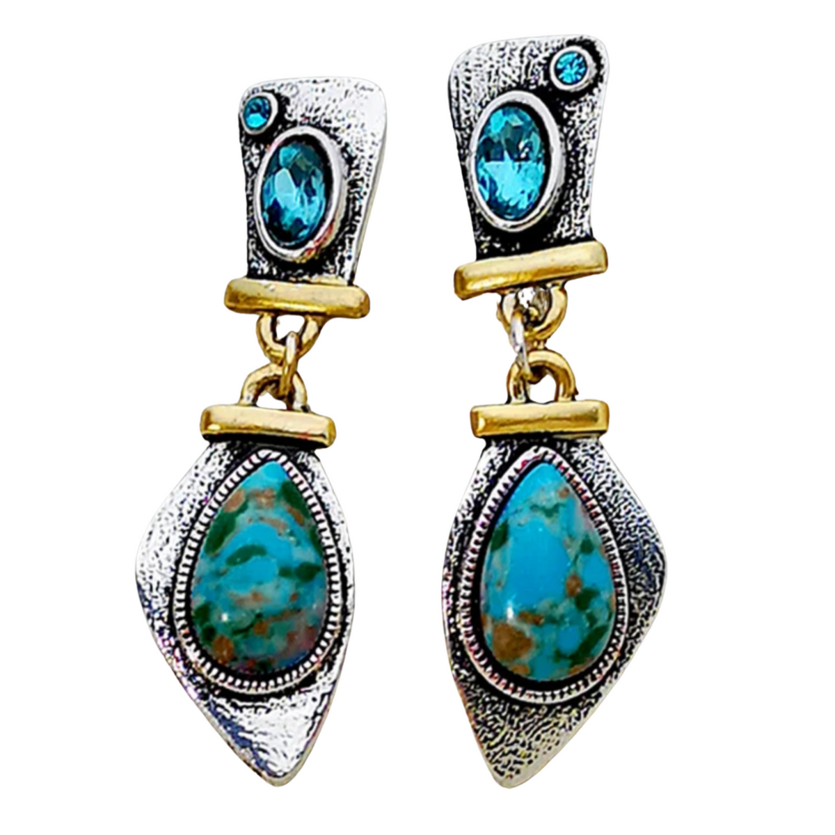 Vintage Blue Stone Drop Earring Elegant Turquoise Gemstone Studs Zinc Alloy 737