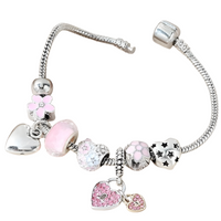 Obega Love Heart Flower Glass Pendant Charm Bracelet Classic Pink White B186