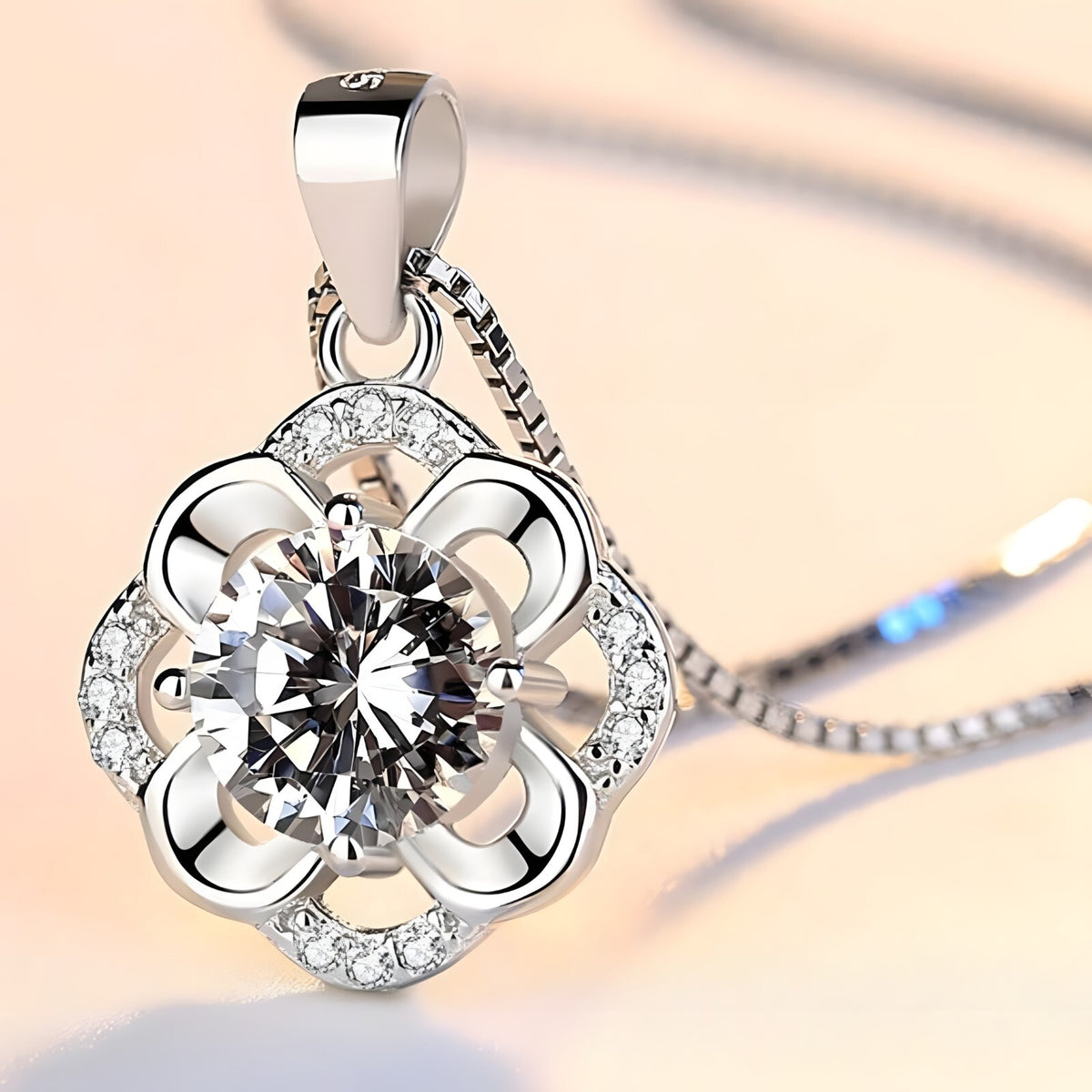 Fashion Party Flowers Rhinestone CZ Pendants Neckalce 925 Sterling Silver 276