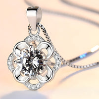 Fashion Party Flowers Rhinestone CZ Pendants Neckalce 925 Sterling Silver 276