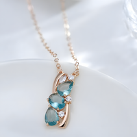 Blue Natural Zircon Pendant Necklace for Women, 585 Rose Gold Color Copper 1265