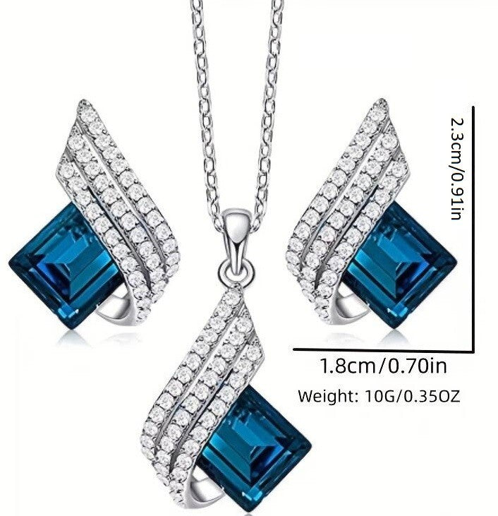 Blue Shining Diva Angel Wings Crystal Pendant Necklace - Elegant Jewelry 138