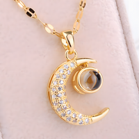 Gold Moon Pendant Necklace Stainless Steel Metal Alloy Trendy Crescent 1197