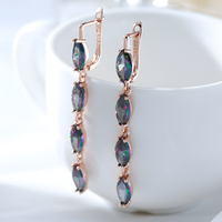 Colorful Natural Zircon Long Drop Earrings Women, Copper Base 585 Rose Gold 1278