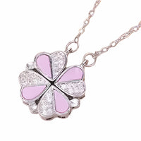 Pink Four Leaf Clover Heart Pendant Necklace, Openable Crystal Clover State 1690