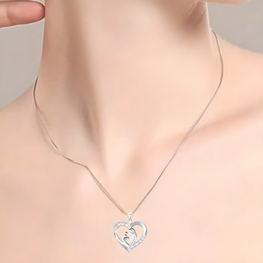 Mother & Child Heart Sterling Silver Necklace - Mother's Day Gift & Beyond! B76