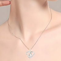 Mother & Child Heart Sterling Silver Necklace - Mother's Day Gift & Beyond! B76